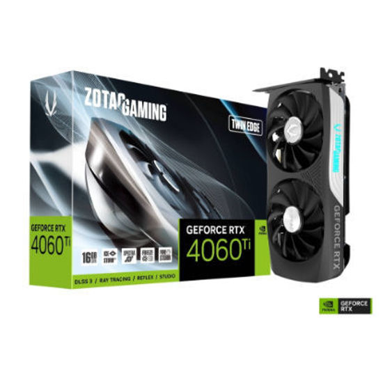 Picture of ZOTAC GAMING GEFORCE RTX 4060 TI 16GB TWIN EDGE GDDR6, 128BIT, 2535/18000, HDCP, THREE DP, HDMI, MEDIUM PACK (ZT-D40620E-10M)